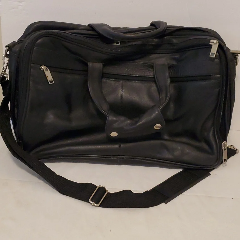Black Fullgrain Cowhide Leather Expandable Travel Bag